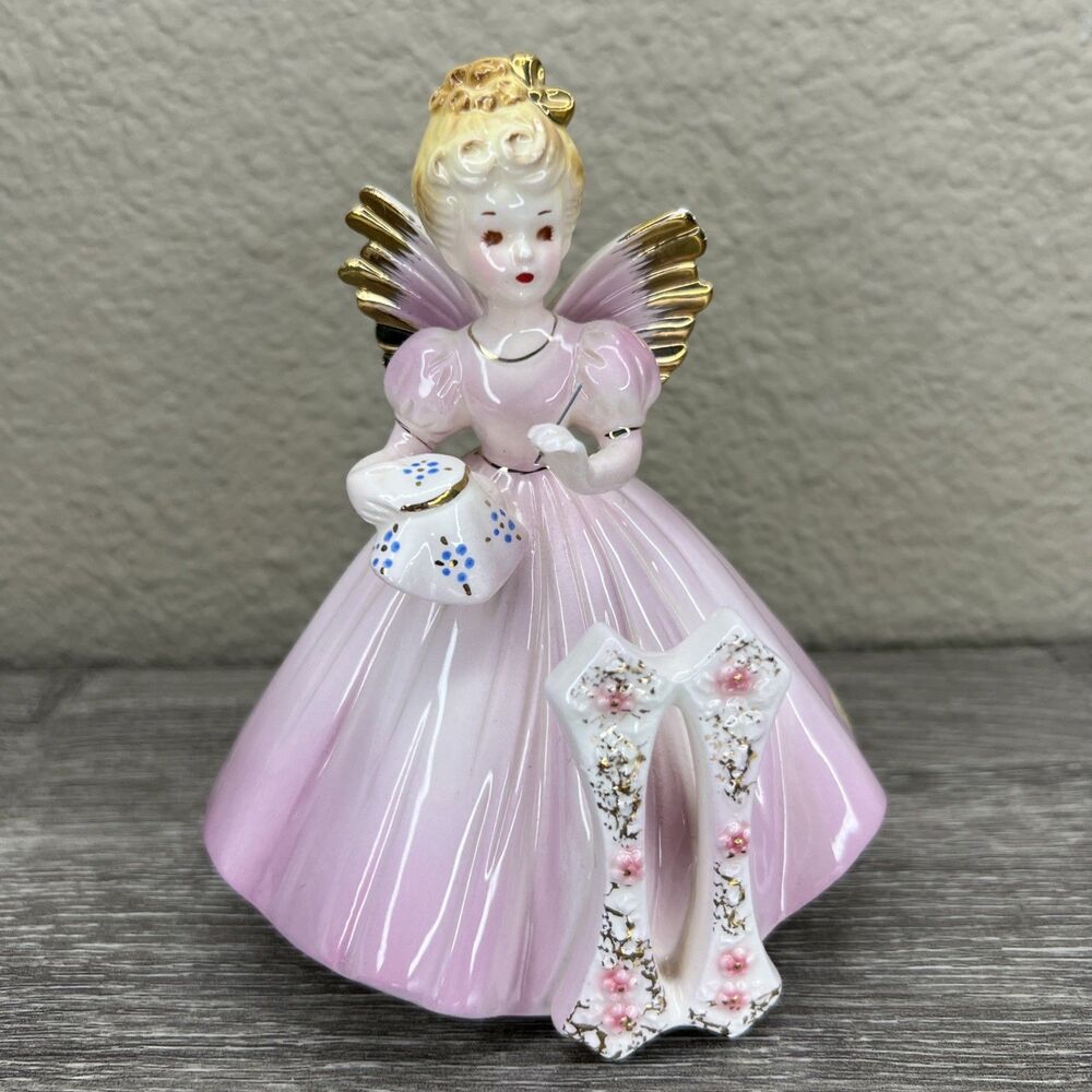Vintage JOSEF ORIGINALS Birthday Girl Angel Figurine Age 11 Japan Foil Sticker